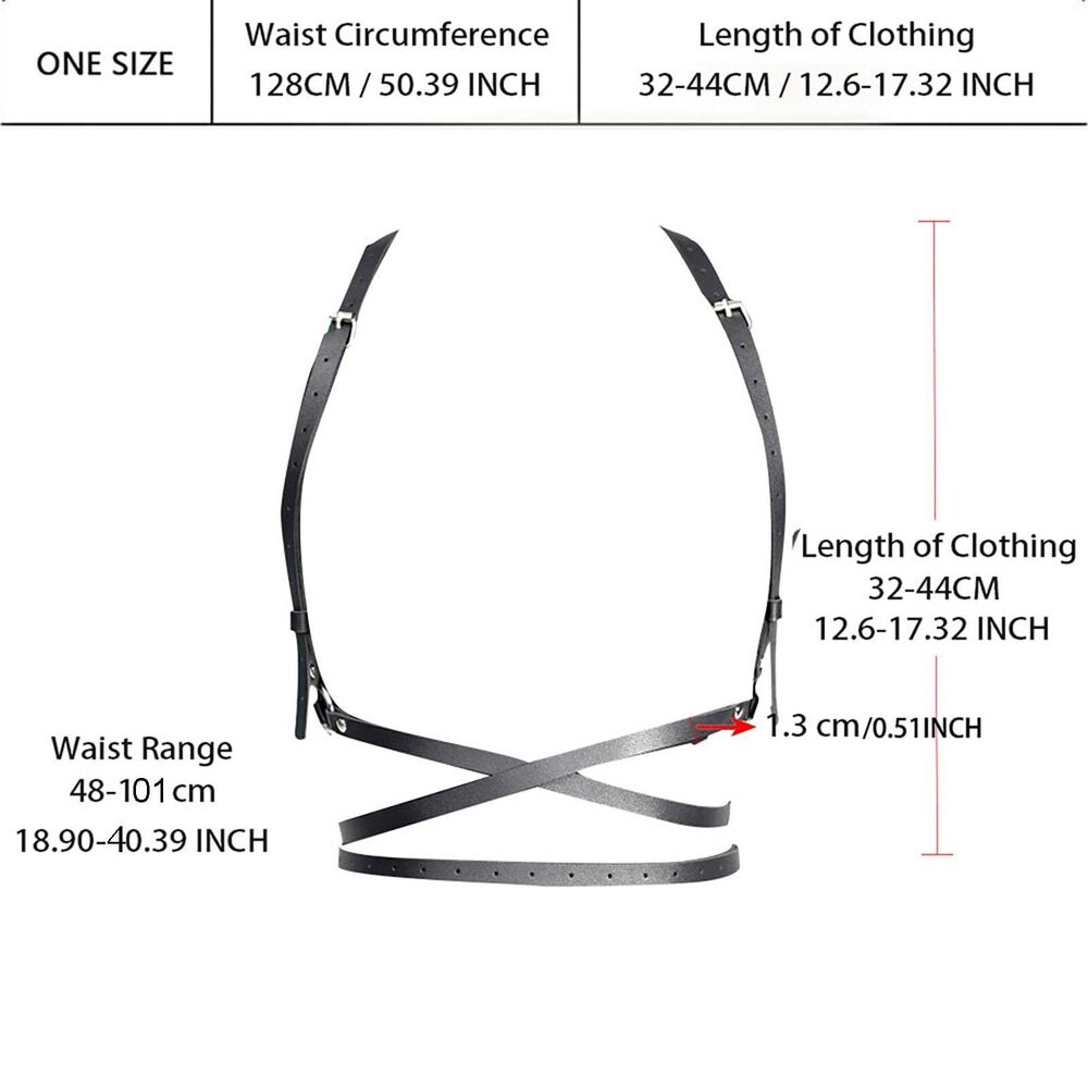 5592 Harness Waist Belt Leather Black Body Chain Chest Punk Costume - Picture 6 of 8